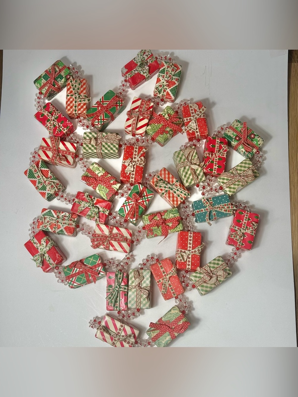 Vintage Christmas Garland Christmas Present Beaded Garland 6 ft 4” MCM Retro